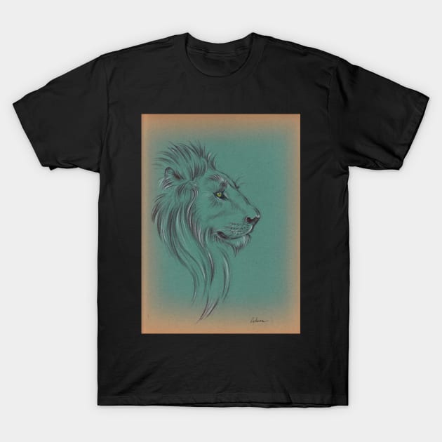 "Lion" - Prisma pencil drawing on vintage paper T-Shirt by tranquilwaters